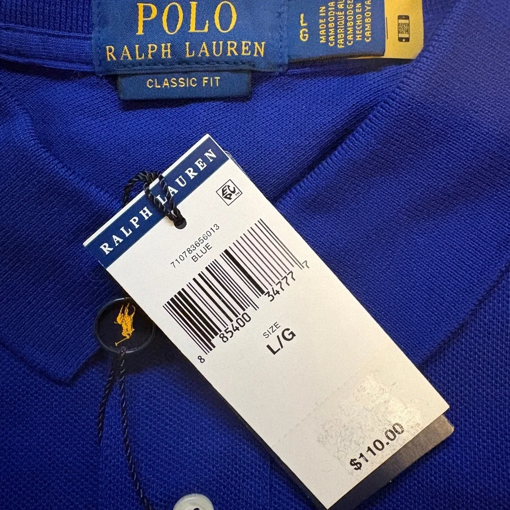 Polo Ralph Lauren Classic Fit Blue Polo Shirt L/G Short Sleeve Embroidered Logo